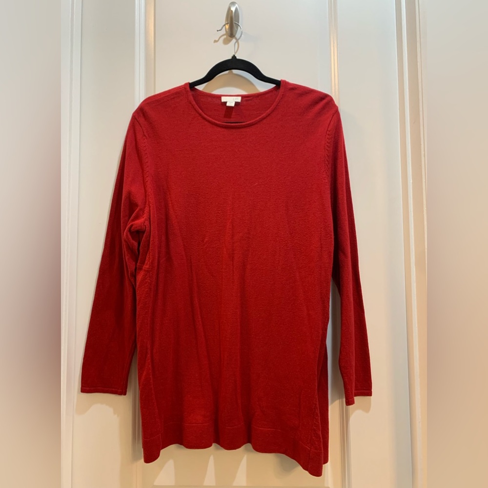 J Jill Sweater Knit Tunic Red Cotton Blend Lightweight Long Sleeve Large Petite